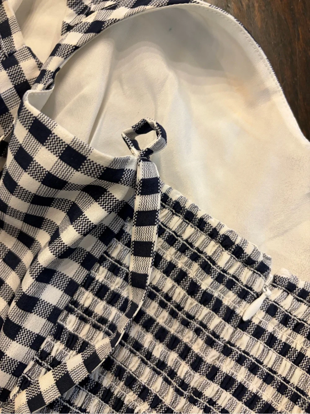 J. Crew Navy and White Gingham Ruffle Midi silk Dress size 6